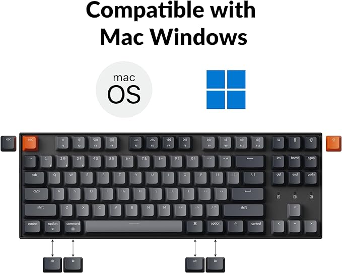 Keychron K8 Tenkeyless Wireless Mechanical Keyboard for Mac, White Backlight, Bluetooth, Multitasking, Type-C Wired Gaming Keyboard for Windows with Brown Switch
