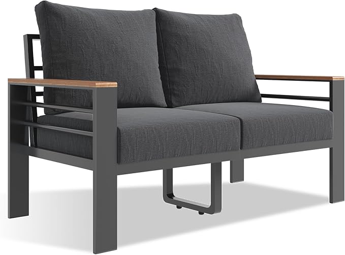 Aoxun Aluminum Patio Furniture Set 2 Seats, Oversized Outdoor Sectional with Washable Thick Cushions, Coffee Table and Waterproof Cover, Patio Conversation Sets for Porch, Balcony, Deck