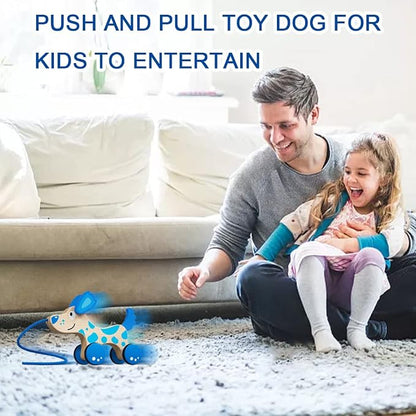 Wooden Pull Dog Toy Wooden Walk Pull Along Toy with String Toy Montessori Toddler Pull Toys for Walking Toddlers