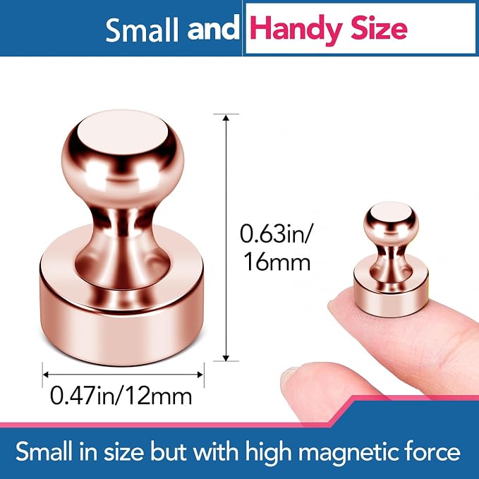 LOVIMAG Fridge Magnets 18Pcs for Refrigerator Whiteboard, Rose Gold | Small Strong Neodymium Metal Cute Push Pin for Classroom, Kitchen, Accessories Decorative, Office, Calendar