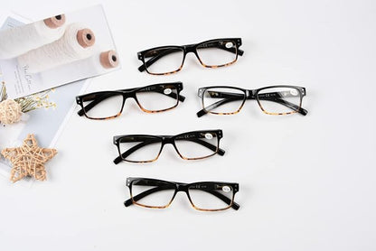 Eyekepper Vintage Reading Glasses for Men - 5 Pack Spring Hinges Classic Readers - Black-Tortoise Frame +1.50