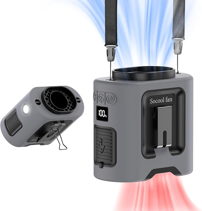 Socool 14500mAh Portable Waist Fan Clip on Belt 360 Rotation Wearable Rechargeable Personal Shirt Fan, 67H Cooling 5-Speed Battery Operated with Light, Neck Fan Hands-Free for Outdoor Jobsite Camping