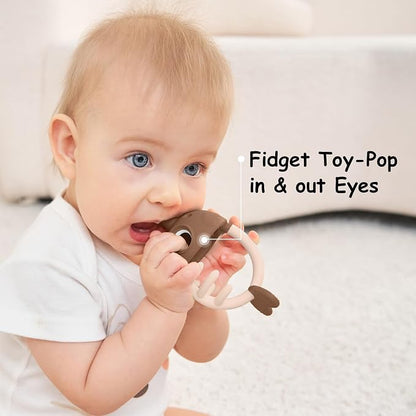 Baby Teething Toys 3-6 Months with Pacifier Clip, Mombella Clownfish Teether for Babies 6-12 Months, Food Grade Silicone Infant Teething Relief Toy, Baby Shower Gifts for Newborn Boys Girls, Tanned