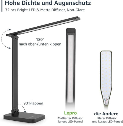 Lepro LED Desk Lamp for Home Office, 9.5W 750LM Touch Desk Light, Black | 5 Color Modes 5 Brightness Level, Eye Caring, Metal Task Lamp For Reading, Sewing, Crafts, School Supplies, Puzzle Light
