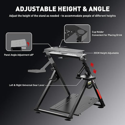 GTPLAYER Sim Racing Wheel Stand Simulator Cockpit Wheel Stand fit for Logitech G25 G27 G29 G920 G923 Thrustmaster T330TS Gaming Stand Wheel Pedals NOT Included, Deep Black With Cup Holder