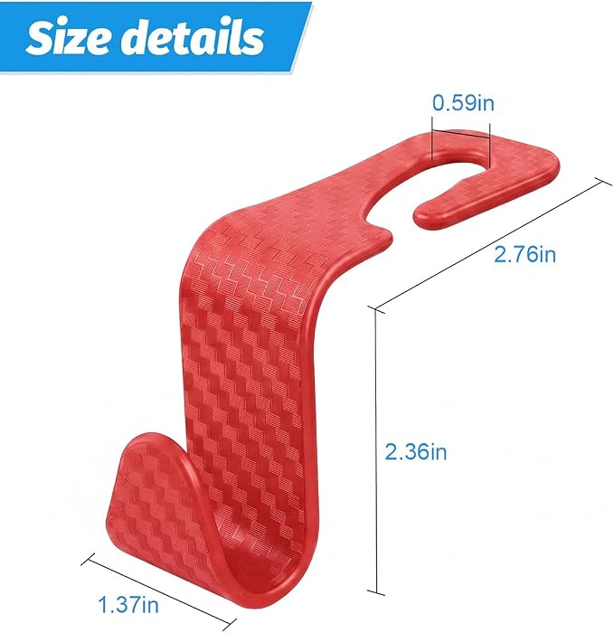 4PCS Car Seat Headrest Hooks, Auto Back Seat Hanger Holder, Durable Stylish Vehicle Organizer Universal Car Interior Accessories, Storage Hooks for Purses, Bags, Clothes (Carbon Fiber/Red)