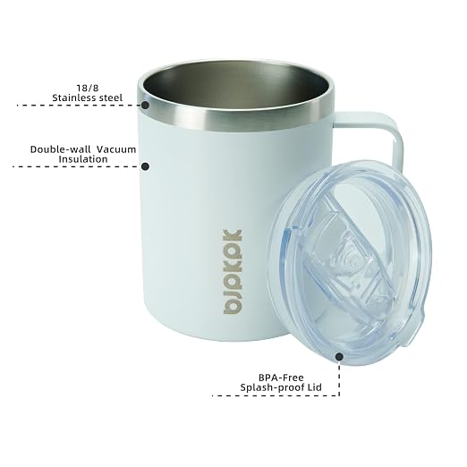 BJPKPK 2PCS Insulated Coffee Mug with Lid, 14oz Stainless Steel Tumbler | Travel Coffee Mug with Handle, Vacuum Insulated Tumbler Cup for Camping, Office, Home, BPA Free Lid, Hot & Cold