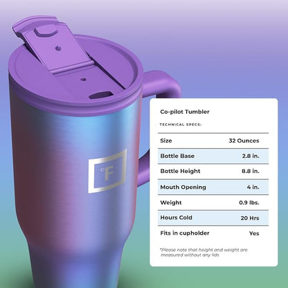 IRON °FLASK 32 oz Co-Pilot Insulated Travel Mug | Insulated Travel Mug with Straw & Flip Cap Lids - Cup Holder Fit, Leakproof, BPA Free (Aurora)