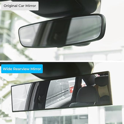 JOYTUTUS Panoramic Rear View Mirror, 12 Inch Wide Angle Clip On Mirror, Universal Car Interior Accessories, Convex Interior Mirror Reduces Blind Spot, Clear Vision Fits Car SUV Trucks