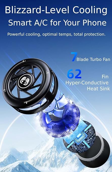 Phone Cooler for Gaming, Low Noise USB Cell Phone Cooler with Smart Temp Control, Phone Cooling Fan with RGB LED Lights, Magnetic Ring & Clip Fan for Phone Gaming & Streaming