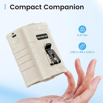KIBEE Portable Waist Fan, 12500RPM Rechargeable Wearable Belt Clip Fan, Hands Free Cooling Fan for Outdoor Work, Construction, Hiking, Camping, Fishing, Long Battery Life Personal Cooling Device