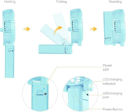 EasyAcc Mini Handheld Fan, USB Desk Fan Small Personal Portable Stroller Table Fan with Rechargeable Battery Operated Cooling Folding Electric Fan 3-10H Working Hours for Travel Office Outdoor