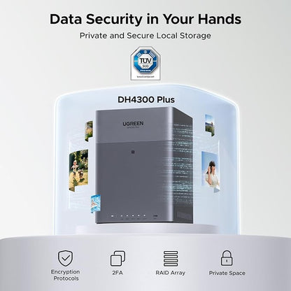 UGREEN NAS DH4300 Plus 4-Bay, Support Capacity up to 128TB (Diskless) | Remote Access, AI Photo Album, Beginner Friendly, 8GB LPDDR4X RAM, 2.5GbE, 4K HDMI, Network Attached Storage (Diskless)