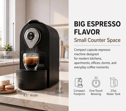 Mixpresso Espresso Machine, Compatible with Nespresso OriginalLine Capsules | 1400W single serve coffee maker with one-touch operation, 19-bar Italian pump and 27oz water tank, black