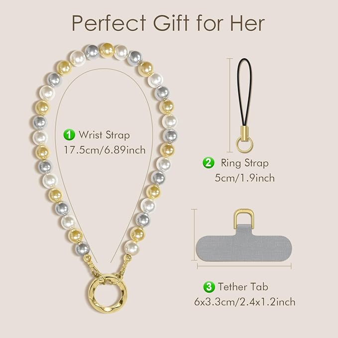SURPHY Phone Charm, Handmade Beaded Phone Wrist Strap with Tether Tab | Phone Charm Strap, Phone Chain with Premium Metal Buckle, Wrist Strap Fits Cellphone Cases, Wallets, Bags, Keys