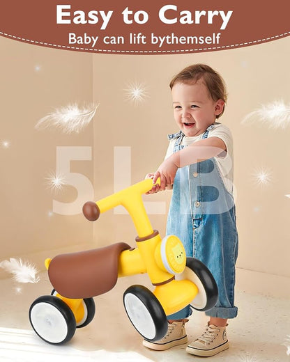 Balance Bike Toys for 1 Year Old Boy, Toddler Toys for 1 Year Old Girls Gifts, Toddler Bike with Colorful Glow Wheel, Soft Music, Cute Animal Sound, One Year Old Birthday Gifts