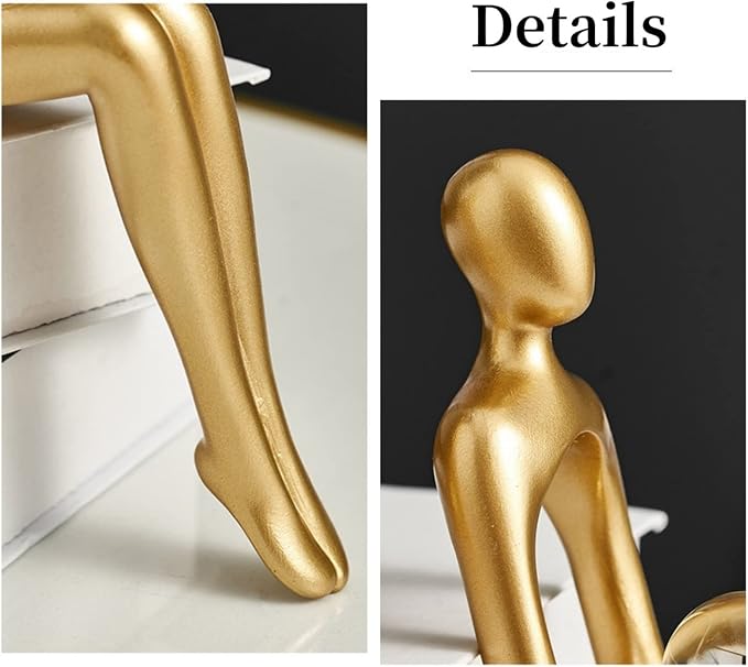 Prettidecor Gold Decor Reading Thinker Resin Statues Set of 3 | Office Coffee Shelf Table Desk Decor Abstract Decoration for Living Room Bedroom Collectable Figurines