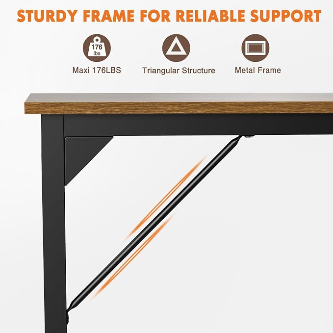 Sweetcrispy 63-Inch Small Computer Desk for Bedroom, Brown | Gaming Writing Work and Study Desk for Home Office, Sturdy Metal Frame and Compact Modern Design with X-Shaped