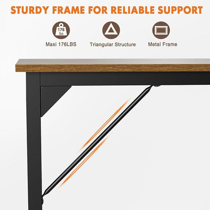 Sweetcrispy 63-Inch Small Computer Desk for Bedroom, Brown | Gaming Writing Work and Study Desk for Home Office, Sturdy Metal Frame and Compact Modern Design with X-Shaped