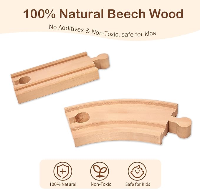 Wooden Train Track Set 53pcs, Wood Train Tracks Accessories Expansion Pack fits Melissa and Doug, fits Brio, fits Thomas, Montessori Toys, Birthday Gift for Boys Girls Toddler Kids (Train Track)