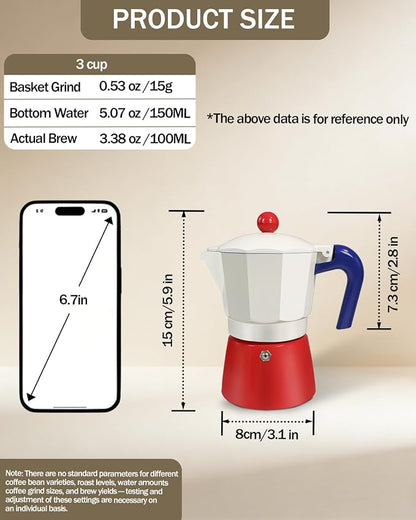Coffee Maker Stovetop Espresso Maker 3 Cup Aluminum Moka Pot Percolator 5oz 150ml Easy Brewing for Electric Ceramic Stoves Home Camping Italian Cuban Café Classic Sip Sized