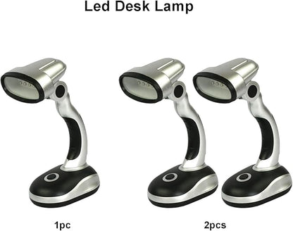 Led Desk Lamp, 12 LED Portable Desk Lamp Powered Battery Table Light, Computer Bedside Table Camping Light, Bright Battery Operated Desk Lamp Work Reading Light (Black Silver)