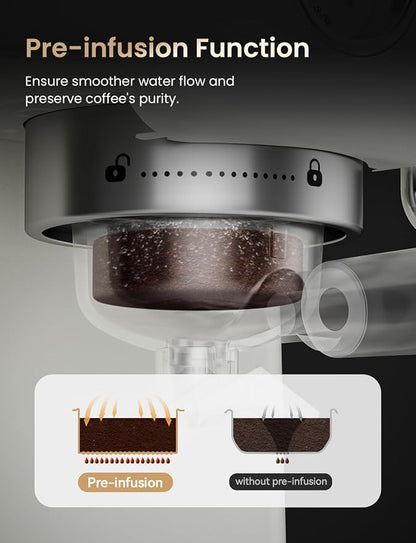 Neretva Stainless Steel Espresso Machine with Visible Pressure Guage-White | 15 Bar Professional Espresso Maker with Powerful Milk Frother and LED Display for Home Baristas to Make Latte, Cappuccino