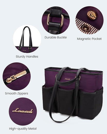 LOVEVOOK Teacher Nurse Tote Bag for Women Work, 15.6 Inch Laptop Bag for Women, Utility Everything Bag For Travel College Daily, Professional Computer Purse Large Handbag With Multi Pockets