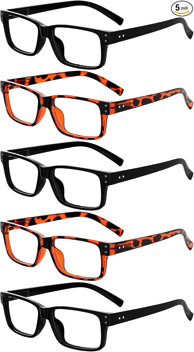 Eyekepper Vintage Reading Glasses for Men - 3 Pairs Black and 2 Pairs Tortoise - Spring Hinges Classic Readers +3.50