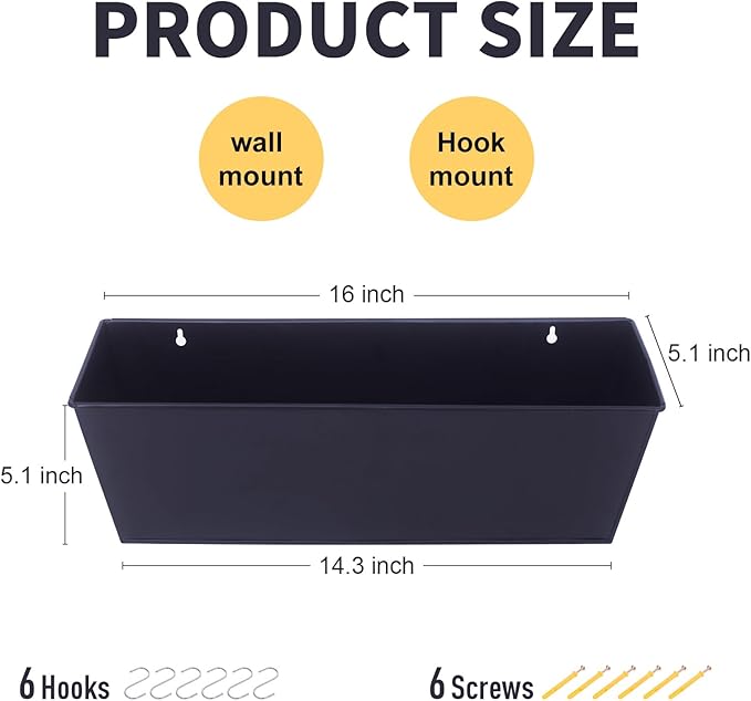 Wall Hanging Planters for Outdoor Plants 16 Inch Large Metal Fence Pots with Hooks for Outside Garden Balcony Plants 3PCS（Black）