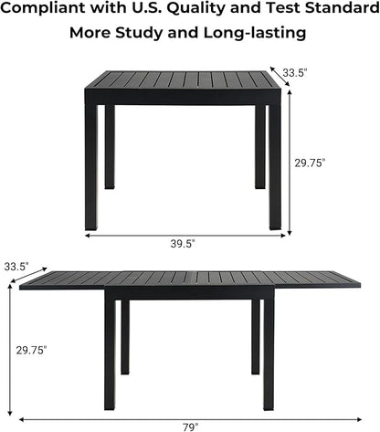 Grand patio 7-Piece Outdoor Dining Set for 6 with 79" Rectangle Expandable Table for 4-6 Person, Metal Woven Wicker Fixed Patio Chairs with Thickened Cushions for Yard, Poolside, Deck (Black)