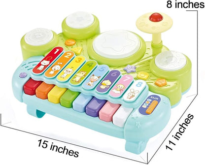 Fisca 3 in 1 Musical Instruments Toys, Electronic Piano Keyboard Xylophone Drum Set - Learning Toys with Lights for Baby & Toddler 1 2 3 Year Old Boys and Girls