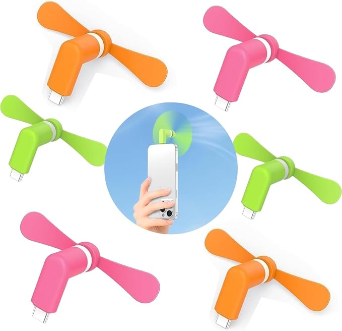 6Pack Type USB C Tiny Portable Phone Fan, Compatible with Apple iPhone 16/16p/16promax 15/15 Pro /15 Pro Max, Compatible with Samsung Galaxy S24 / S23 / 23 Ultra/ 24 Ultra/25 Ultra