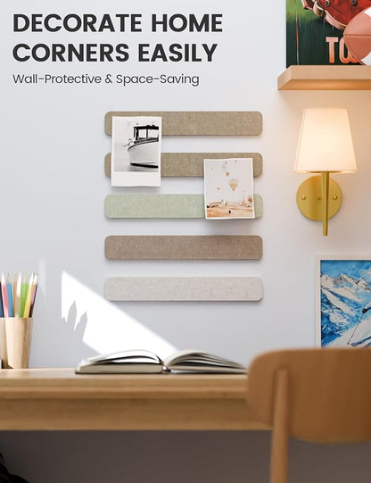 Fluxynara 13" x 2" Felt Wall Panels, Linen Dusk | 5-Pack Cork Board Alternative with 35 Push Pins, Adhesive Mounting for Bedroom Door or Home Office