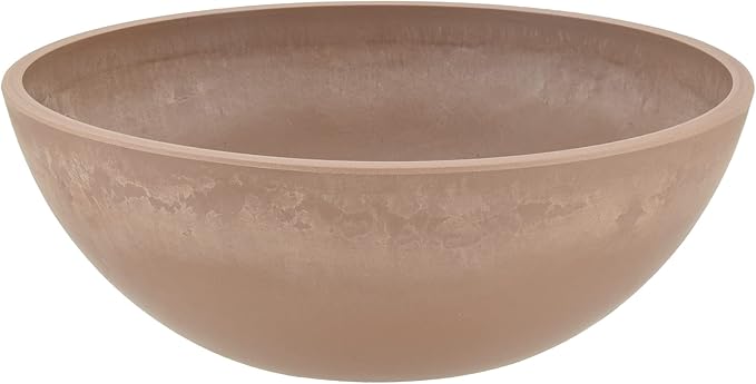 PSW Pot Collection M30TP 12-inch Plastic/Stone/Wood Composite Low Bowl Planter – No Drainage Hole (Drillable), Shallow Indoor/Outer Pot for Succulents, Bonsai, Fairy Gardens, Herbs, Taupe