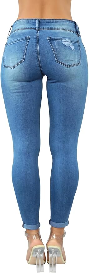 KUNMI Women's Skinny Ripped Trendy Jeans Distressed Stretchy Denim Pants
