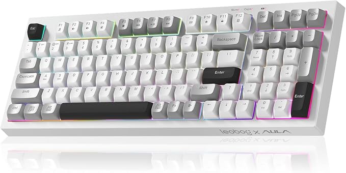 LEOBOG x Aula Wireless Keyboard 98 Keys Membrane Computer Keyboards | Silent Keyboard, 2000mAh Creamy Keyboard with Number Pad, Tri-Mode BT/2.4GHz/USB-C Connection for PC MAC Office Dorm Rooms