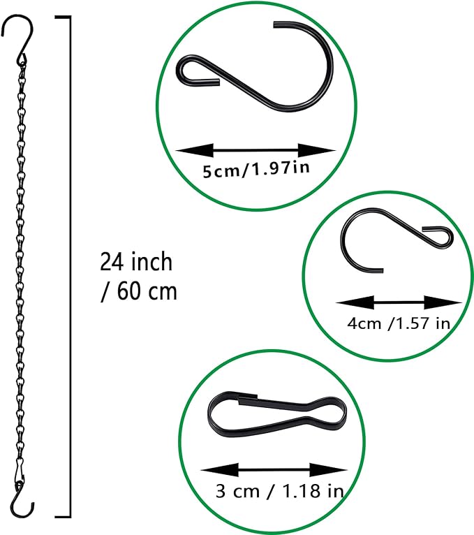 RIFNY Hanging Chains with Hooks, 10 Pieces 24 Inch Black Chain for Hanging Bird Feeders Planters Baskets Billboards Lanterns Wind Chimes Ornaments Outdoor/Indoor Use (24 inch 10pcs)