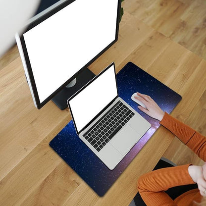 QIYI Desk Pad, Galaxy PU Leather Desk Blotter Protector, Waterproof Computer Desk Mat, Keyboard Mouse Pads, Non Slip Base Home & Office Accessories, Extended Large Size 31.5" x 15.7" - Starry Sky