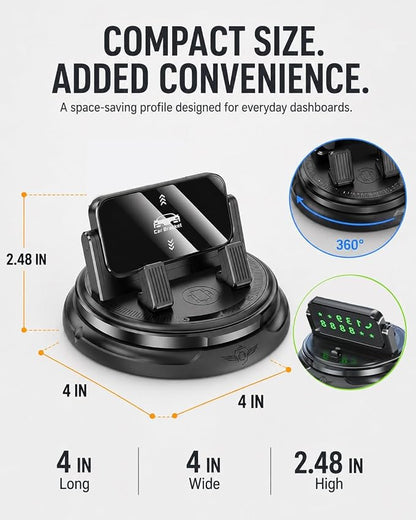 Car Phone Holder 360 Degree Rotation Navigation Mount Splendid Dashboard Windshield Accessories for Women Rotating Soporte De Telefono para Carro Grip Anti-Slip Grips(Glow Number Edition)