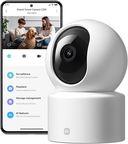 XIAOMI Smart Camera C201, 1080p Indoor Security Camera with Physical Lens Shielding, 360° Panoramic View, AI Human & Pet Detection, Full-Color Night Vision, Wi-Fi 6, Works with Google Assistant, 1pack