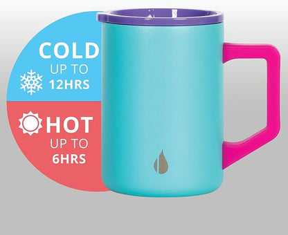 Elemental Insulated Coffee Mug - Triple-Wall Stainless Steel Summit Travel Cup for Hot and Cold Drinks - Thermal Coffee Mug with Lid and Handle for Camping, Office & Trave 16oz - Blue Tie Dye