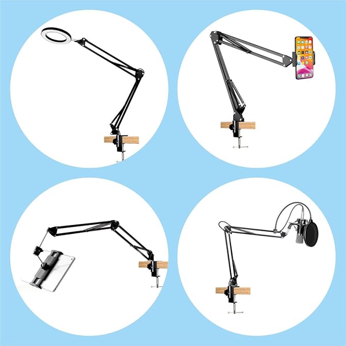 Replacement Heavy Duty C Clamp for 1/2” Base Magnifying Lamp,Desk Lamp,Swing Arm Lamp,Phone I pad Mount,Tablet Mic Holder,Table Mount Clamp for Microphone Stand Mic Boom Arm (METAL BLACK)