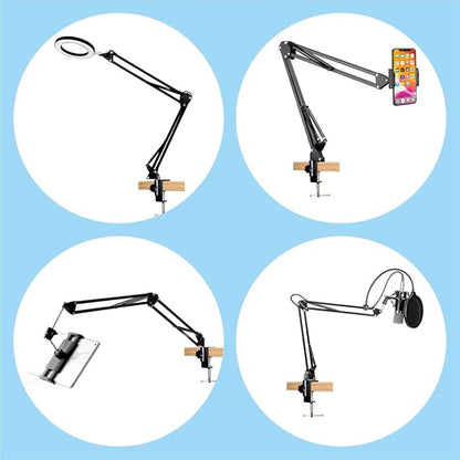 Replacement Heavy Duty C Clamp for 1/2” Base Magnifying Lamp,Desk Lamp,Swing Arm Lamp,Phone I pad Mount,Tablet Mic Holder,Table Mount Clamp for Microphone Stand Mic Boom Arm (METAL BLACK)