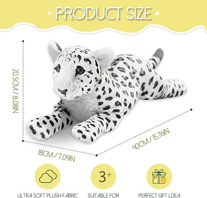 Snow Leopard Plush 15" Large White Snow Leopard Stuffed Animal Pillow Big Cute Plush Toys Realistic Deocr Birthday Graduation Gifts for Kids Boys Girls
