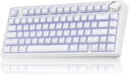 SOLAKAKA A75 Wireless Gaming Keyboard with Multifunction Knob, BT5.0/2.4GHz/USB-C, 75% Mechanical Keyboard, Hot-Swappable, Gasket Creamy Keyboard with RGB Backlit, Crystal Keycaps, for PC/Mac/PC