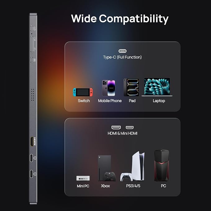 ARZOPA 16.1" Portable Monitor Gray, 100% sRGB FHD 1080P Kickstand Portable Laptop Monitor High Color Gamut Display IPS Eye Care Screen for High-end Office & Entertainment -Z1C Gray