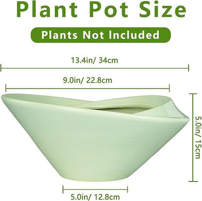Ceramic Bonsai Pots - Large Succulent Planter 13 Inch Plant Pot Indoor Succulent Pot with Drainage Hole Outdoor Planter Bonsai Tree Pot for House Home Garden Office Decor Green