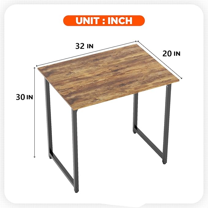 PayLessHere | 32 Inch Computer Desk | Brown | Office Desk with Metal Frame, Adjustable Feet | Water-Resistant, Scratchproof Surface | Sturdy Writing Table for Home Office or Study | Pack of 2