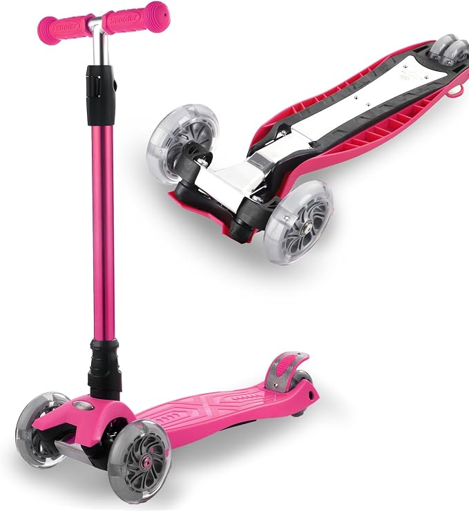 3 Wheel Scooter for Kids Ages 6-12,Kids Scooter with Light Up Wheels, Sturdy Deck Design, and 4 Height Adjustable Suitable for Kid Ages 3-12